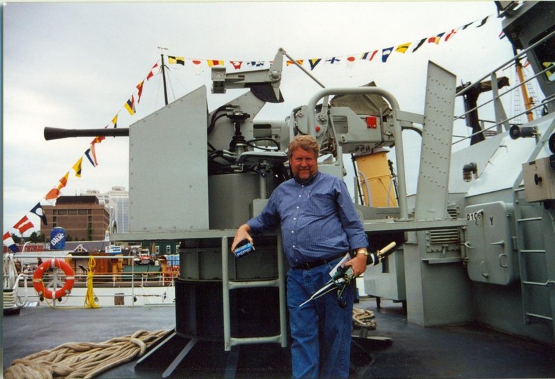 Bob on a warship at the Halifax Maritime Museum