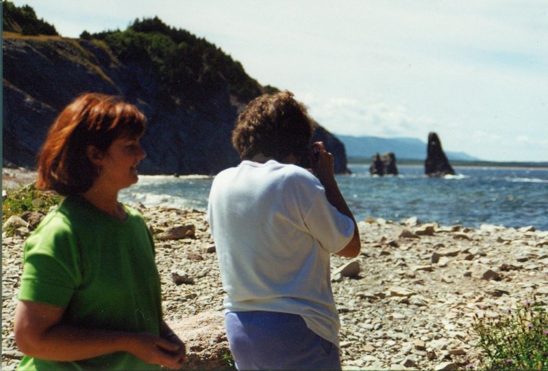 Linda and Kathy looking for rocks at Parrsboro beach