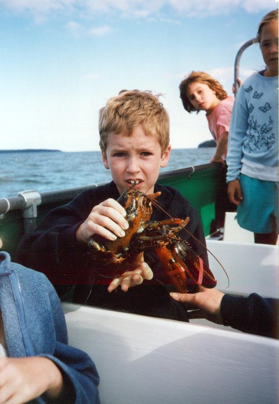 Will with his lobster on the  Lobster boat tour