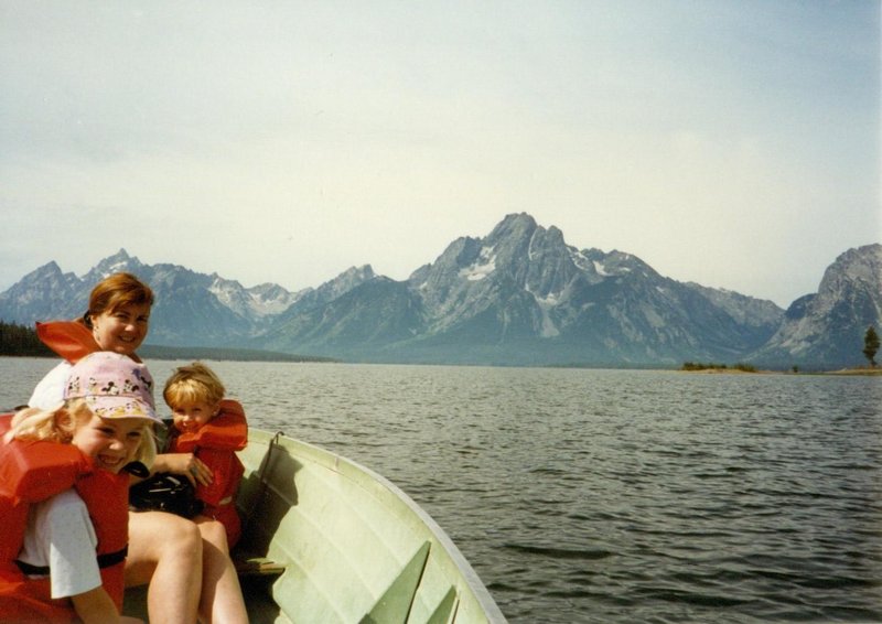 Rosanna, Linda, and Will in the boat at Grand Teton National Park