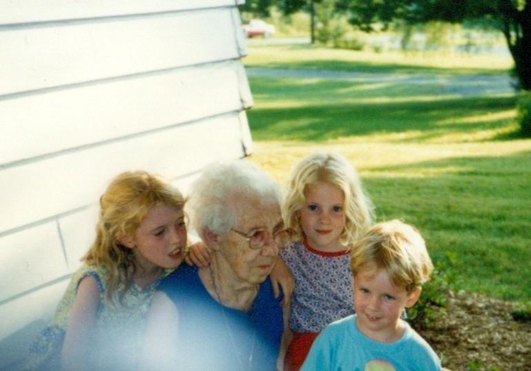 Tamara, Rosanna, and Will with their great grandmother Booher