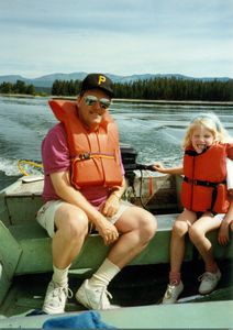 Bob with Rosanna as she steers the boat at Grand Teton National Park