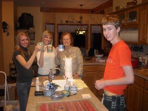 Tamara, Rosanna, Mom and Will having hot chocolate in our kitchen