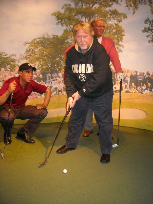 Bob golfing with Tiger Woods and Arnold Palmer At Madame Tussaud's Wax Museum  