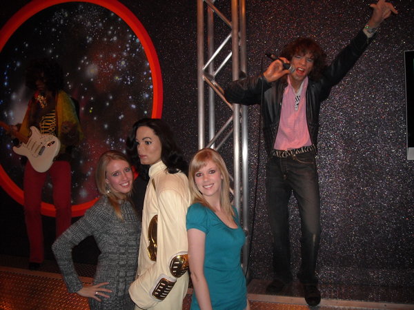 Tamara and Rosanna with Michael Jackson and Mick Jagger at Madame Tussaud's Wax Museum