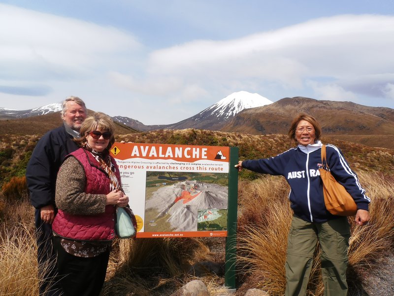 Tongariro National Park with Bob, Linda and Betty about to start the Tongariro Crossing trek