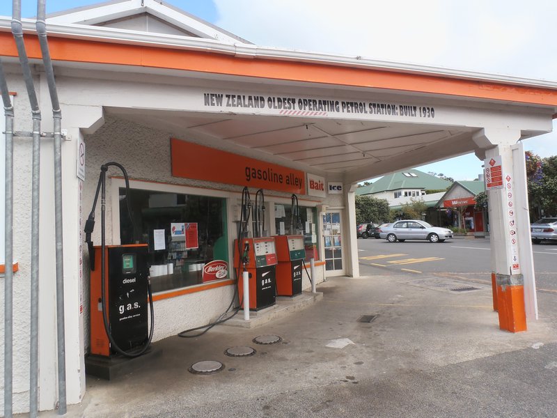 Russell with the oldest gas station in New Zealand