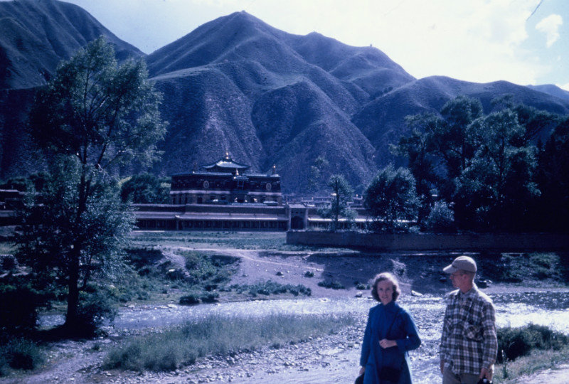 Mom and Dad strolling by the Labrang Monastery