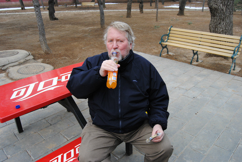Bob having a drink at the Ming Tombs