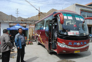 Xiahe bus station and our bus to Lanzhou