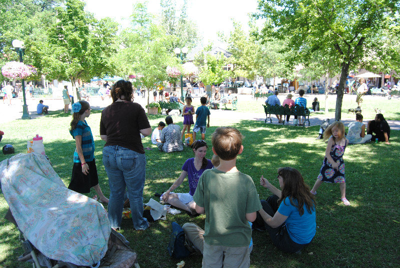 People enjoying the band in Santa Fe square
