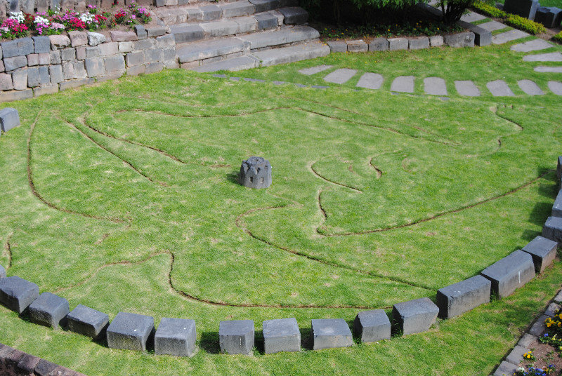 The Serpent, Puma and Condor symbols on the terrace next to the Temple of the Sun