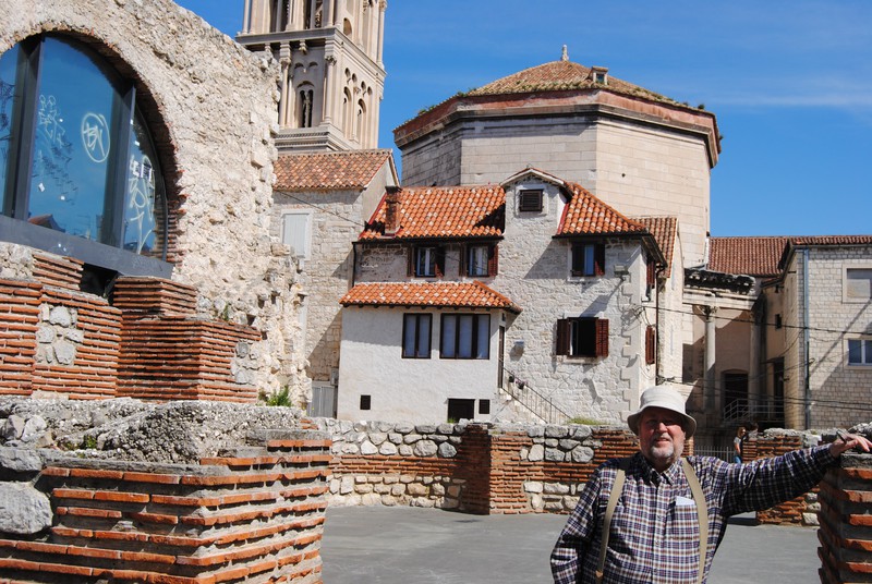 Bob standing in the bath area with Diocletian's mausoleum in the background