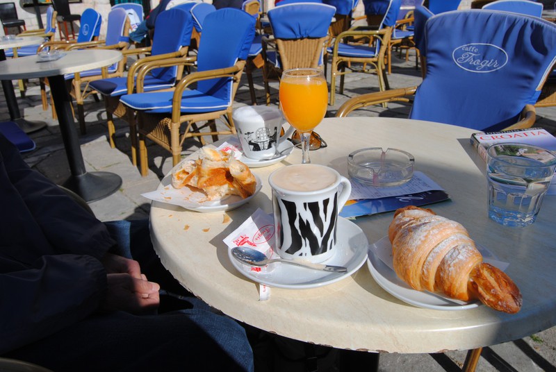 Our usual breakfast of cafe au lait and croissant