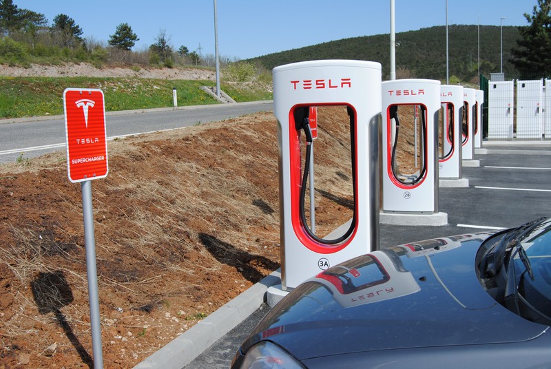 Electric car charging points at a Slovenian highway rest stop