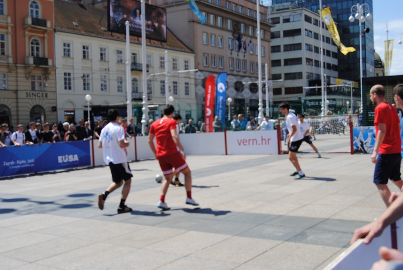 A variation on soccer in Valacic Square