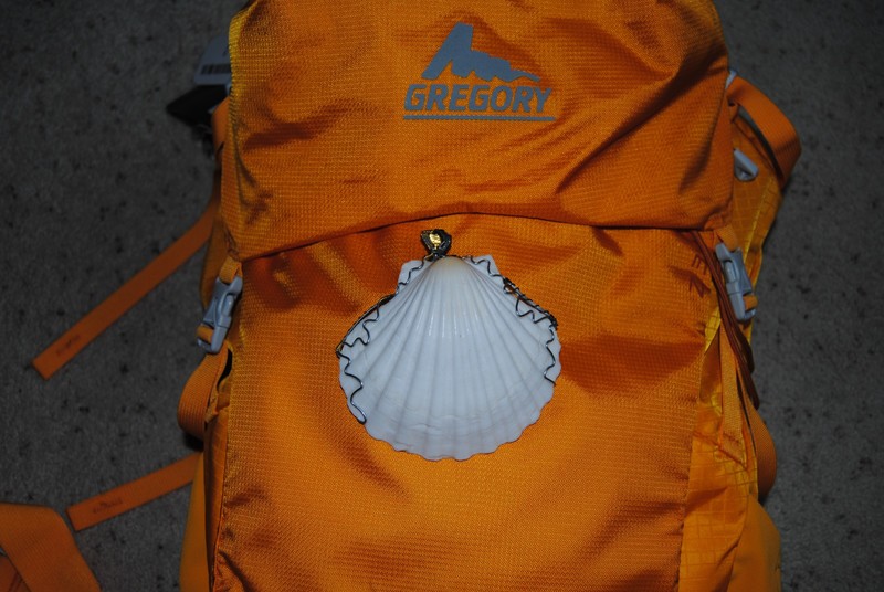 My scallop shell on my backpack