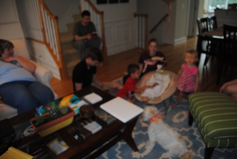 Family gather in the living room with Connor