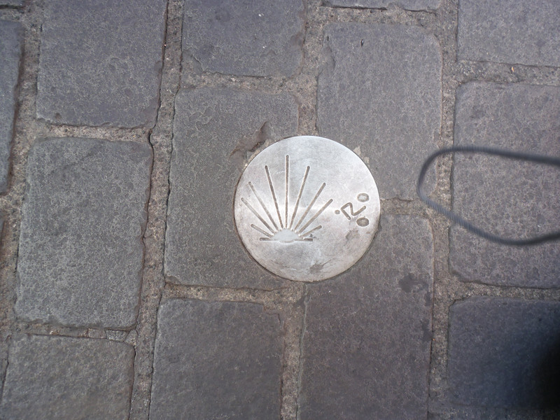 My first Camino marker with scallop shell