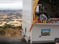 Food van on the Alto de Perdon with the plains in the distance
