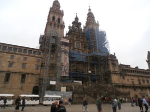 My first view of the Santiago cathedral from the center of the plaza