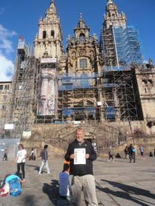 With my Compostela in front of the Santiago cathedral