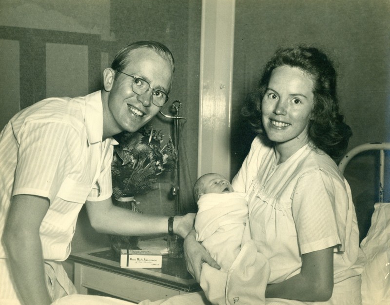 Dad, Mom, and newborn Bob at Bangkok Nursing Home