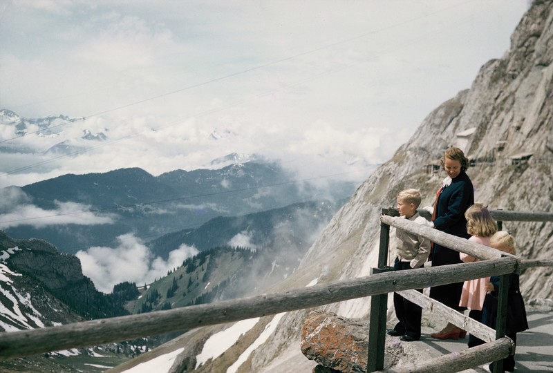 Mom with Bob, Sue and Judy on Mount Pilatus, Switzerland