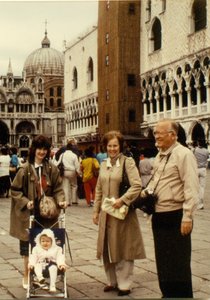 Linda and Tamara with Mom and Dad at St. Marks Square, Venice, Italy