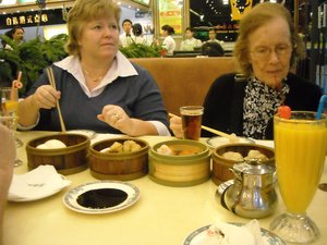 Carol and Mom having dim sum in Shanghia, China