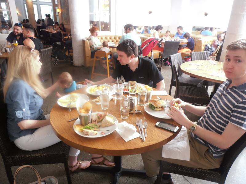 Rosanna, Connor, Evan and Will having lunch in Tribeca