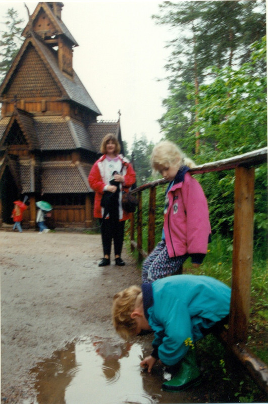 My family visits the Stave church in the Oslo open air museuim in 1995
