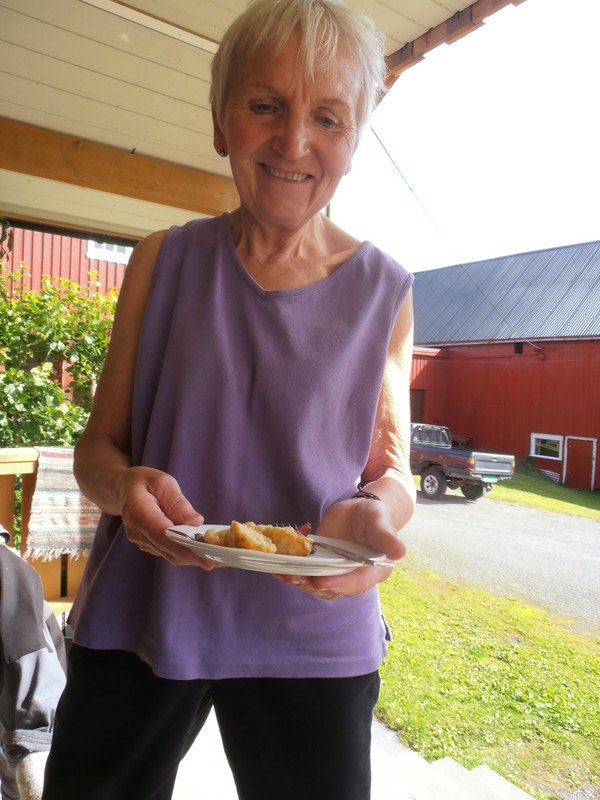 Liv, my hostess at Ostnes Farm, sharing a traditional Norwegian snack