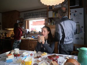 Breakfast around the kitchen table on the sixth day