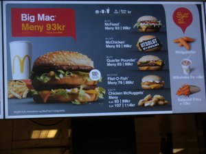 The price of a Big Mac in Norway($11.69), placing it neck and neck with Switzerland for most expensive country in the Economist Big Mac Index