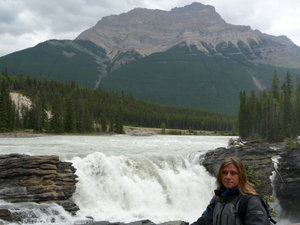 Christine and a mountain and a waterfall