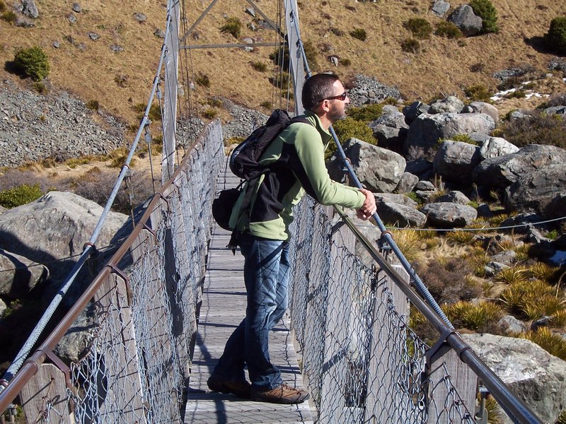 Alan on bridge at Mt. Cook