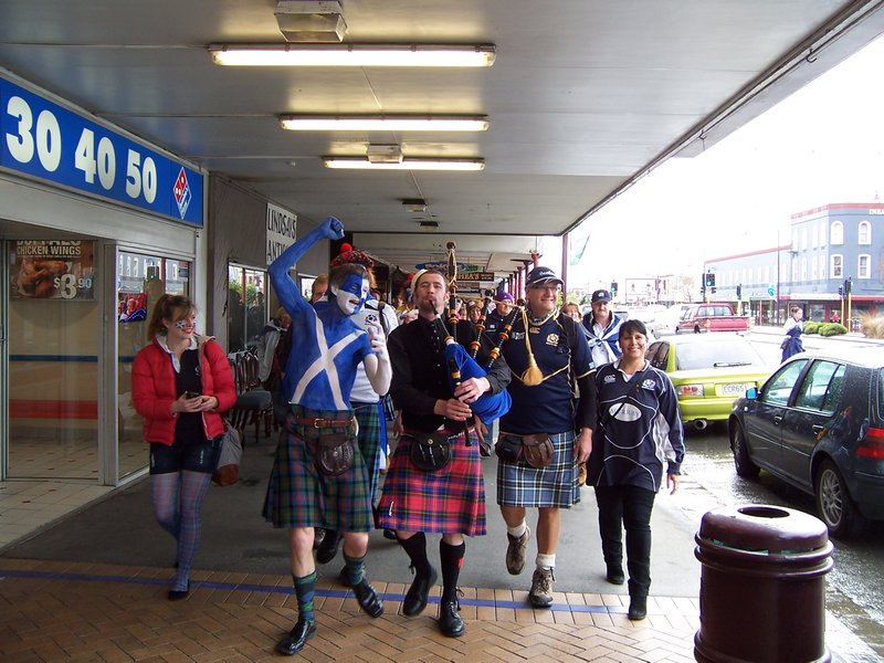 Scots on route to the stadium, Invercargill