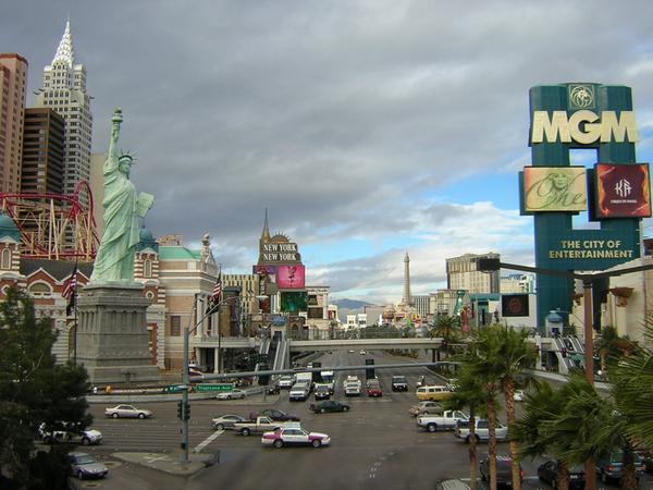 Hotels on the strip - NY NY, MGM and Paris in the distance