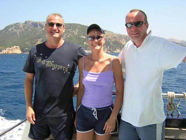 Dave, Carol and David on the boat to Formentor