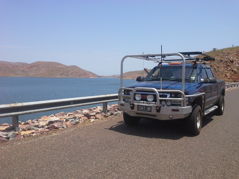 On the Ord River Dam in front of Lake Argyle, WA. 