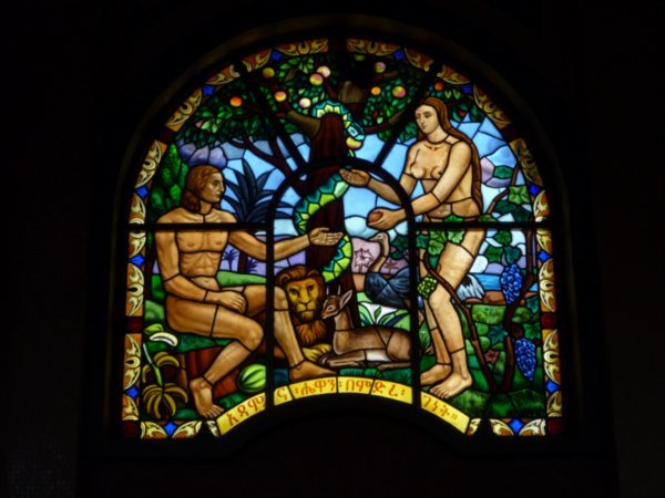 Stained glass window in the holy trinity church