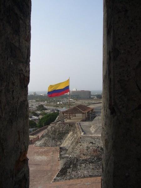Colombian flag over the old fort