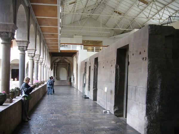 Inside the Church of Santo Domingo with original Inca buildings