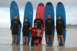 Surf School - including instructor Wapu and dog Spud