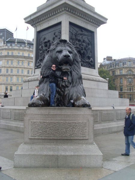 Me hugging a lion in Trafalga Square