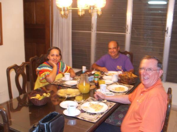 Julio, Irma, and Bob at breakfast