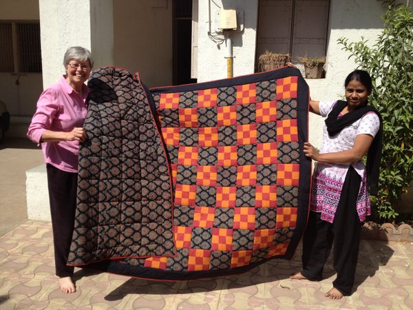 Marie & Madina with Nine-patch quilt