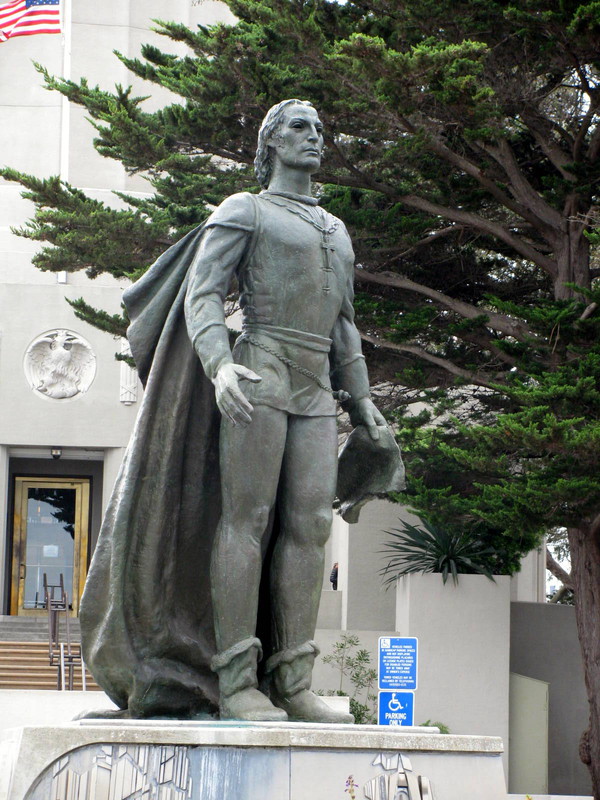 Columbus in front of Coit Tower