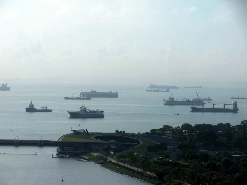 Johor Strait between Singapore and Malaysia